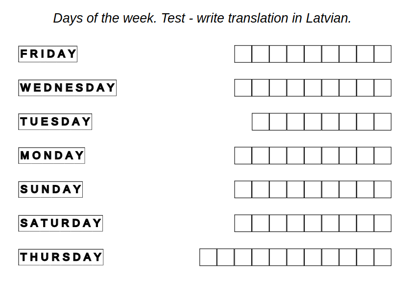 Example for Latvian language: days of the week – decode words without translation