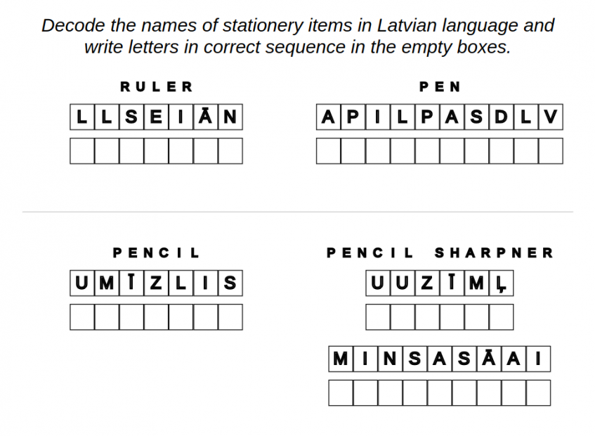 Latvian language: pencil case – decode the word