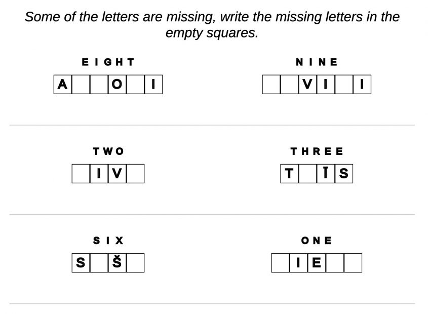 Example for exercises in Latvian language: Numbers – missing letters
