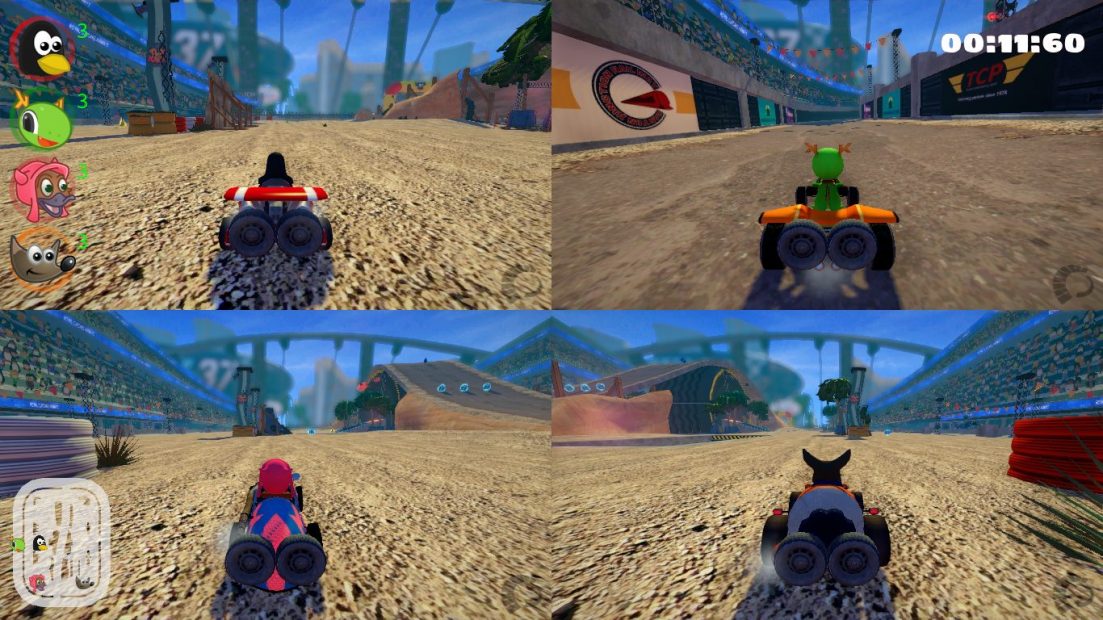 Best split screen games, example of Tux Karts 4 players