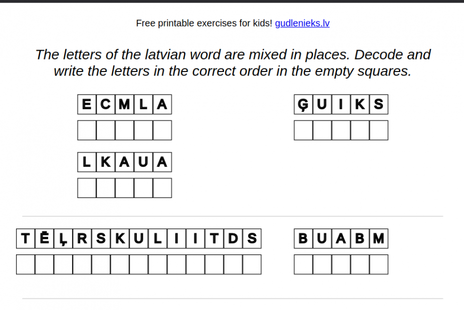 Example of Latvian language: yard – decode the answers, without translation given