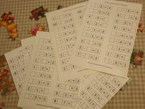 Example of exercise Subtraction up to 10 with unknowns