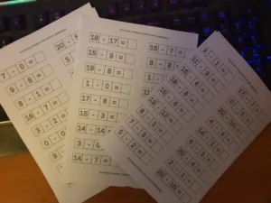 Example of free printables worksheet - Subtraction within 20