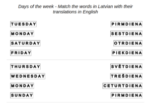 Example for exercise of Latvian language: days of the week – match the words