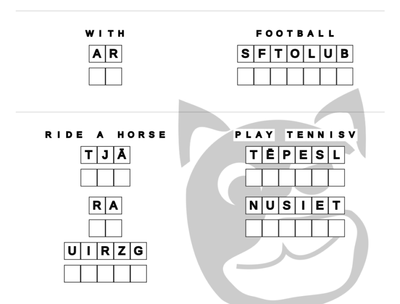 Example for Latvian language: sports activities – decode words