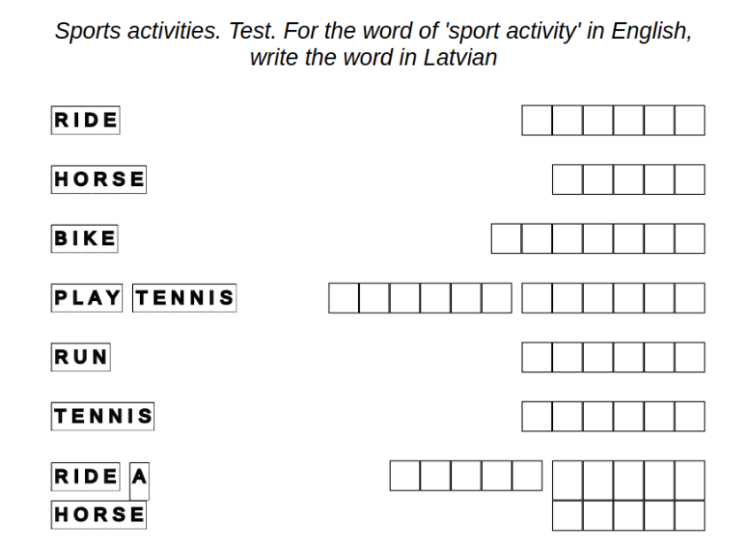 Example for Latvian language: sports activities – test exercise