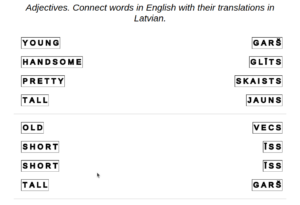 Example of task Latvian Language: Adjectives – Connect the Answers.