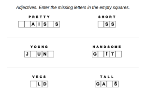 Example for Latvian language : adjectives – missing letters
