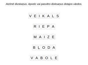 piemērs uzdevumam - Divskaņi - apvelc, atzīmē divskaņus