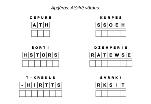 Piemērs uzdevumiem Angļu valodā: Apģērbs – atšifrē vārdus