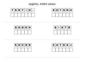 Piemērs uzdevumiem Angļu valodā: Apģērbs – atšifrē vārdus, bez priekšā teikšanas