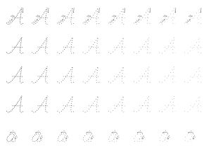 Uzdevumu piemērs - Mācies rakstīt rakstīto burtu A – savieno punktiņus