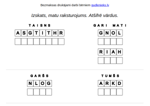 Piemērs uzdevumiem -Angļu valoda: Izskats, mati – burti sajaukti vietām
