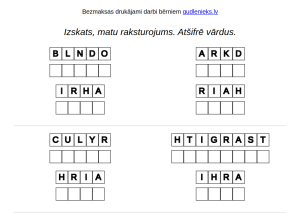 Uzdevumu piemērs Angļu valoda: Izskats, mati – burti sajaukti vietām bez priekšā teikšanas