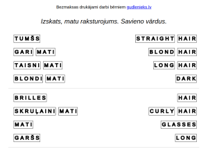 Piemērs uzdevumam - Angļu valoda: Izskats, mati – savieno vārdus