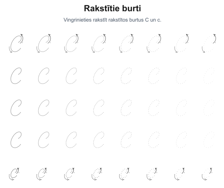 Piemērs - Mācies rakstīt rakstīto burtu C – savieno punktiņus