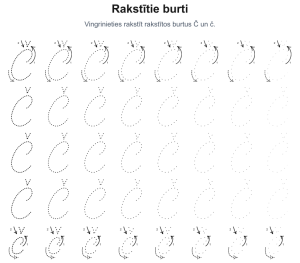 Piemērs uzdevumiem - Mācies rakstīt rakstīto burtu Č – savieno punktiņus