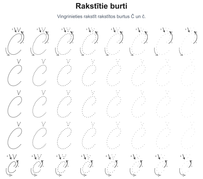 Piemērs uzdevumiem - Mācies rakstīt rakstīto burtu Č – savieno punktiņus