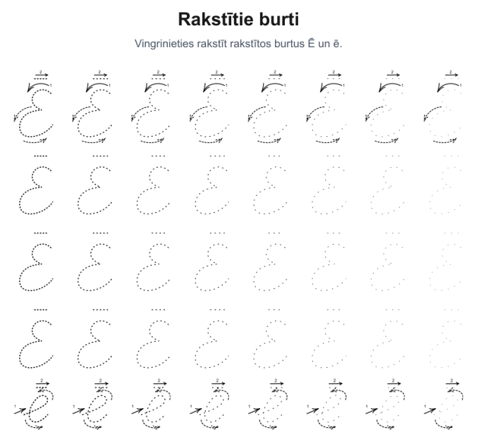 Mācies rakstīt rakstīto burtu Ē – savieno punktiņus